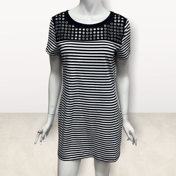Michael Kors Stripped Gromit Short Sleeve Shirt Dress - Picture 1 of 6